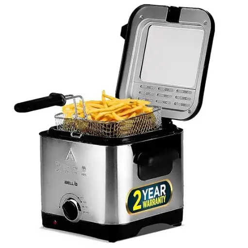 IBELL 1.5L Electric Deep Fryer Machine for Home 1500W, Compact and low oil consumption, Stainless Steel, Variable Temperature Control (Silver)